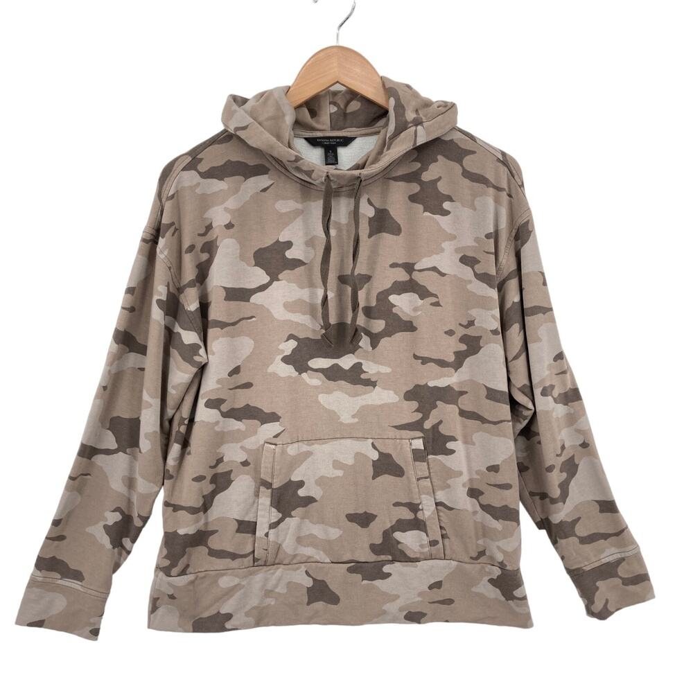 Banana Republic Hoodie Men Small Brown Camouflage Knit Rayon Blend Long Sleeve